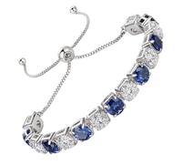 LOVANS Tennis Bracelets for Women, Adjustable 6mm White and Blue Cubic Zirconia Copper Bracelet, White Gold Plated, Hypoallergenic Jewellery, Christmas Valentine Gifts for Her & Girls