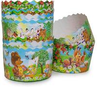 LOVARE Large Multicolor Disposable Paper Round Panettone Baking Molds - 12pcs, H 3.54”x5.11” W (9cm x13cm) - Easter Bread Baking Forms