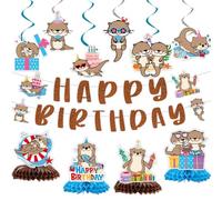 Lovarywow Otter Birthday Party Decorations - 12PCS Sea Otter Party Decorations Happy Birthday Banners Hanging Swirls Honeycomb Centerpieces Under the Sea Ocean Animal Themed Supplies Decor