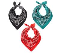 LOVARZI Bandana for Man & Woman - Black, Teal, Red Gift Set of 3 Bandanas - Hair Headband Cotton Tactical Travel and Sports Accessory