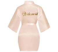 Lovasy Bride Robe Satin Kimono Robe Silk Satin Dressing Gown for Women Bridesmaid Robes Short Bridal Morning Robes with Gold Glitter,Bridesmaid-Champagne,XXL