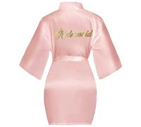 Lovasy Bride Robe Satin Kimono Robe Silk Satin Dressing Gown for Women Bridesmaid Robes Short Bridal Morning Robes with Gold Glitter,Bridesmaid-Pink,XXL