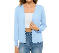 Lovasy Cardigans for Women UK Long Sleeve V Neck Button Down Women's Cardigans Summer Lightweight Ladies Cardigan Scalloped Edge Knit Ladies Black Navy White Cardigan Size 16 18 14,Light Blue,L