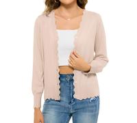 Lovasy Cardigans for Women UK Long Sleeve V Neck Button Down Women's Cardigans Summer Lightweight Ladies Cardigan Scalloped Edge Knit Ladies Black Navy White Cardigan Size 16 18 14,Apricot,XXL