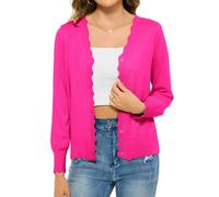 Lovasy Cardigans for Women UK Long Sleeve V Neck Button Down Women's Cardigans Summer Lightweight Ladies Cardigan Scalloped Edge Knit Ladies Black Navy White Cardigan Size 16 18 14,Hot Pink,S