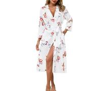 Lovasy Dressing Gowns for Women UK Long Women's Robe Soft Ladies Kimono Dressing Gowns Lightweight Knit Bath Robes for Women Loungewear Nightwear with Pocket for All Seasons,Red Flower,XXL