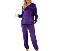 Lovasy Fleece Pyjamas for Women Warm Womens Pyjama Sets Ladies Fluffy fleece Pyjamas Twosie Fluffy Pjs for Women Sets Soft Fluffy Loungewear with Pockets for Winter,Purple,S