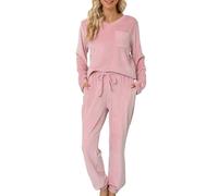 Lovasy Fleece Pyjamas for Women Warm Womens Pyjama Sets Ladies Fluffy fleece Pyjamas Twosie Fluffy Pjs for Women Sets Soft Fluffy Loungewear with Pockets for Winter,Light Pink,M