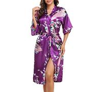 Lovasy Kimono Dressing Gowns Satin Kimono Robe Silk Dressing Gown for Women UK Long Silk Bride and Bridesmaid Robes,Dark Purple,S
