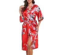 Lovasy Kimono Dressing Gowns Satin Kimono Robe Silk Dressing Gown for Women UK Long Silk Bride and Bridesmaid Robes,Red,S