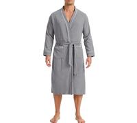 Lovasy Mens Dressing Gowns Cotton Waffle Dressing Gown Soft Lightweight Bathrobe Men Cosy Housecoat,Light Grey,L