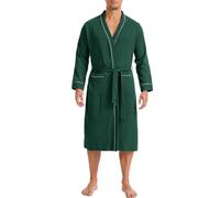 Lovasy Mens Dressing Gowns Cotton Waffle Dressing Gown Soft Lightweight Bathrobe Men Cosy Housecoat,Dark Green,XL