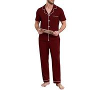 Lovasy Mens Pyjamas Set Cotton Pyjama for Men Soft Pjs Sets Classic Button Down Men's Pajamas with Pockets Cosy Loungewear - Sleepwear Gifts for Him,Red,M