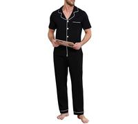 Lovasy Mens Pyjamas Set Cotton Pyjama for Men Soft Pjs Sets Classic Button Down Men's Pajamas with Pockets Cosy Loungewear - Sleepwear Gifts for Him,Black,XL