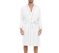 Lovasy Mens Silk Dressing Gown Lightweight Satin Robe for Men Summer Kimono Dressing Gown Long Sleeve Bathrobe Soft Spa Silky Robes with Belt and Pockets Loungewear Nightwear,White,M