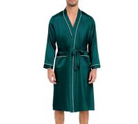 Lovasy Mens Silk Dressing Gown Lightweight Satin Robe for Men Summer Kimono Dressing Gown Long Sleeve Bathrobe Soft Spa Silky Robes with Belt and Pockets Loungewear Nightwear,Green,L