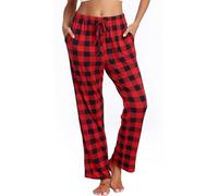 Lovasy Pyjama Bottoms Soft Pyjama Bottoms Plaid Pyjama Bottoms Long Pj Bottoms Comfy Pyjama Bottoms Stretch Lounge Pants Pjs Trousers with Pockets,Wine Red,S, (AL000077_R_S)