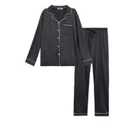 Lovasy Pyjamas for Women Classic Button Down Pjs for Women Sets Long Sleeve Ladies Pyjamas Soft Womens Pyjamas Sets 2 Piece Pajamas with Pockets,Dark Grey,XXL