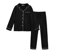 Lovasy Pyjamas for Women Classic Button Down Pjs for Women Sets Long Sleeve Ladies Pyjamas Soft Womens Pyjamas Sets 2 Piece Pajamas with Pockets,Black,XXL