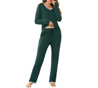 Lovasy Pyjamas for Women Long Sleeve Ladies Pyjama 2 Pieces Pjs for Women Sets Super Soft Pajamas Sets V-Neck Pjs Pajamas with Pockets,Green,XL