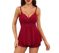 Lovasy Pyjamas for Women Sexy Pjs for Women Sets Sweetness Cami Ladies Pyjamas Lace Camisole Short Womens Pyjama Set Cozy Pajamas Lounge Set Nightwear,Wine Red,S