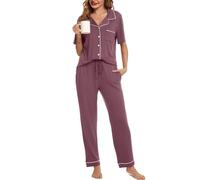 Lovasy Pyjamas for Women Soft Ladies Pyjamas Button Down Pjs for Women Sets Classic Womens Pyjamas Sets Pajamas Loungewear with Pockets,Purple Grey,XXL