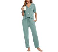 Lovasy Pyjamas for Women Soft Ladies Pyjamas Button Down Pjs for Women Sets Classic Womens Pyjamas Sets Pajamas Loungewear with Pockets,Light Green,S