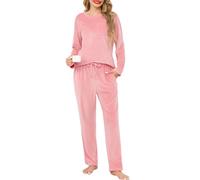 Lovasy Pyjamas for Women Winter Fluffy Fleece Pyjama Warm Long Sleeve Ladies Fleece Pajamas Fluffy Pjs for Women Sets with Pockets,Pink,XXL