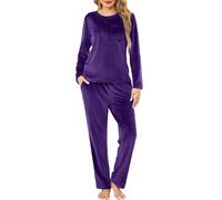 Lovasy Pyjamas for Women Winter Fluffy Fleece Pyjama Warm Long Sleeve Ladies Fleece Pajamas Fluffy Pjs for Women Sets with Pockets,Purple,L