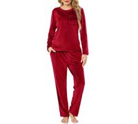 Lovasy Pyjamas for Women Winter Fluffy Fleece Pyjama Warm Long Sleeve Ladies Fleece Pajamas Fluffy Pjs for Women Sets with Pockets,Wine Red,XXL