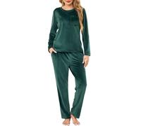 Lovasy Pyjamas for Women Winter Fluffy Fleece Pyjama Warm Long Sleeve Ladies Fleece Pajamas Fluffy Pjs for Women Sets with Pockets,Dark Green,L