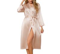 Lovasy Silk Dressing Gown Women's Satin Robes Long Ladies Kimono Dressing Gowns Lightweight Bride Bridesmaid Silk Robe Soft Satin Bath Robe with Pockets,Champagne,XXL