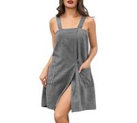 Lovasy Towelling Bath Robes for Women Wrap Spa Bathrobe Lightweight Dressing Gown Womens with Pocket Adjustable Buttons,Grey,L-XL