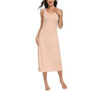 Lovasy Women's Full Slips Long Nighties Nightdresses Ladies Full Slips for Under Dresses UK Wide Staps Basic Chemises Underskirt Modal Full Slip Petticoat Tank Top Dress,Nude,XXL