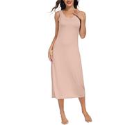 Lovasy Women's Full Slips Long Nighties Nightdresses Ladies Full Slips for Under Dresses UK Wide Staps Basic Chemises Underskirt Modal Full Slip Petticoat Tank Top Dress,Camel,XL