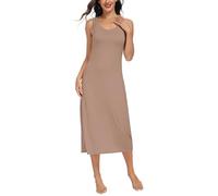 Lovasy Women's Full Slips Long Nighties Nightdresses Ladies Full Slips for Under Dresses UK Wide Staps Basic Chemises Underskirt Modal Full Slip Petticoat Tank Top Dress,Coffee,3XL