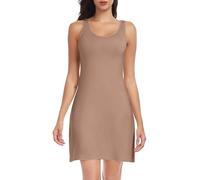 Lovasy Women's Full Slips Soft Nightdress Nighties Ladies Full Slips for Under Dresses UK Wide Staps Basic Chemises Underskirt Modal Full Slip Petticoat Tank Top Dress,Coffee,XXL