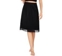 Lovasy Women's Half Slips Satin Long Underskirt with Lace Hem Anti-Static Slip Soft Half Slips for Under Dresses UK A-line Anti Static Petticoat Under Skirt,Black,M