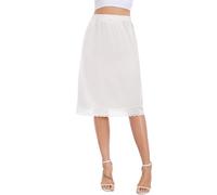 Lovasy Women's Half Slips Satin Long Underskirt with Lace Hem Wide Waist Slip Soft Half Slips for Under Dresses UK A-line Anti Static Petticoat Under Skirt,White,XXL