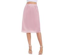 Lovasy Women's Half Slips Satin Long Underskirt with Lace Hem Wide Waist Slip Soft Half Slips for Under Dresses UK A-line Anti Static Petticoat Under Skirt,Pink,XL