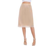 Lovasy Women's Half Slips Satin Long Underskirt with Lace Hem Wide Waist Slip Soft Half Slips for Under Dresses UK A-line Anti Static Petticoat Under Skirt,Nude,3XL
