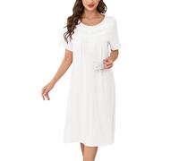 Lovasy Women's Nightdresses & Nightshirts Soft Modal Nighties for Women Short Sleeve Ladies Nighties Nightdress Button Down Night Dress Women UK Casual Nighty Nightwear with Pockets,White,XXL