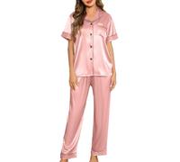 Lovasy Women's Pink XXL Satin Pyjama Set, Classic Womens Pyjamas, Silk Pyjamas for Women, Soft Pjs for Women, Sets, Two Piece, Comfy Sleepwear and Loungewear