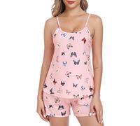 Lovasy Women's Pyjamas Set 2 Piece Heart Print Pjs for Women Sets Summer Short Ladies Pajamas Scoop Neck Camisole and Shorts,Butterfly,S