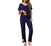 Lovasy Womens Pyjamas Sets Super Soft Ladies Pyjamas Pieces Pjs for Women Sets V-Neck Pajamas with Pockets,Navy Blue,XXL