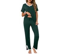 Lovasy Womens Pyjamas Sets Super Soft Ladies Pyjamas Pieces Pjs for Women Sets V-Neck Pajamas with Pockets,Green,XXL