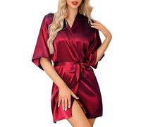 Lovasy Women's Satin Robe Summer Silk Dressing Gown for Women UK Short Kimono Dressing Gowns Bridesmaid Bride Party Silk Robes,Purplish red,M