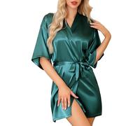 Lovasy Women's Satin Robe Summer Silk Dressing Gown for Women UK Short Kimono Dressing Gowns Bridesmaid Bride Party Silk Robes,Green,XXL