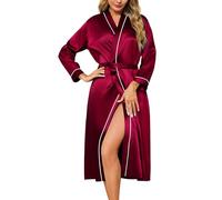 Lovasy Women's Satin Robes Long Silk Dressing Gown for Women UK Ladies Kimono Dressing Gowns Lightweight Bride Bridesmaid Wedding Party Silk Robe Soft Satin Bathrobe,Red,S