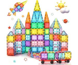 Lovchil Magnetic Tiles STEM Magnetic Blocks Building Toys Preschool Learning Sensory Toys Construction Educational Toys for 3 Years Old Boys and Girls Age 4 5 6 Year Old Gifts Creative Kids Toys 61PCS